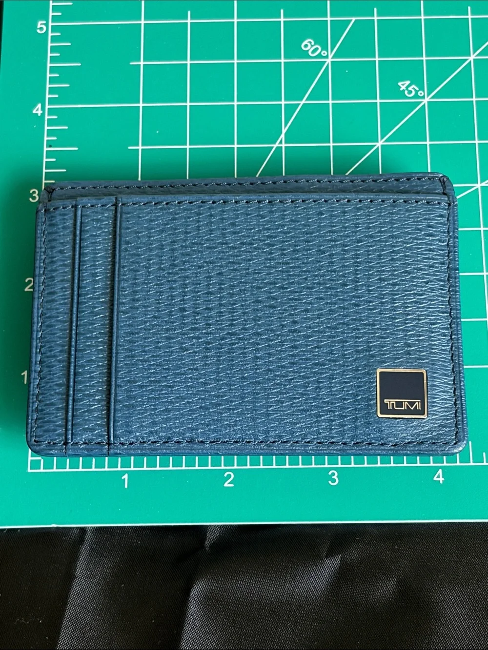 Men’s Tumi Blue Leather Slim Card Holder/Money Clip with Metal Logo - Picture 7 of 9